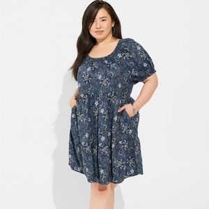 Torrid Blue Off The Shoulder Puff Sleeve Smocked Mini Dress